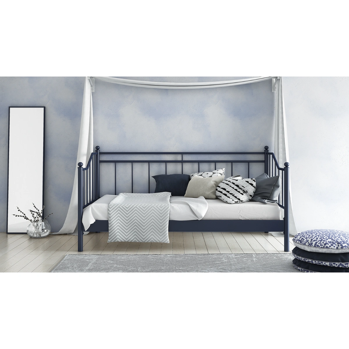 Μεταλλικός Καναπές - Κρεβάτι Davero Τριθέσιος Για στρώμα 90x190 - Chic Strom - Ελληνικής Κατασκευής