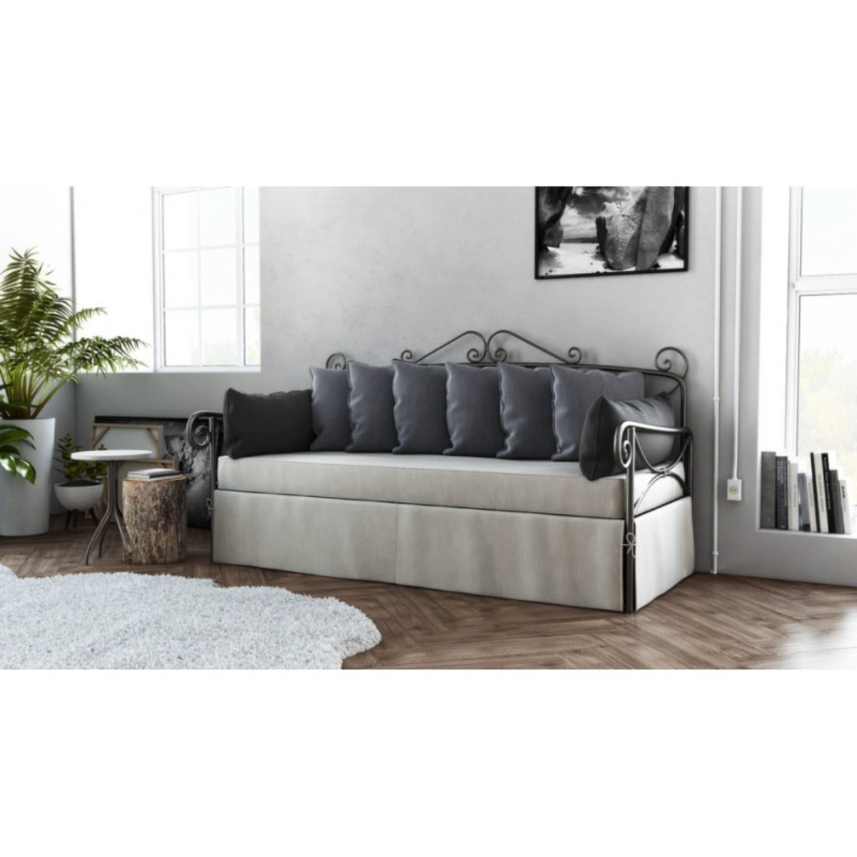 Μεταλλικός Καναπές - Κρεβάτι Firenze Διθέσιος 91x137 με στρώματα - Chic Strom - Ελληνικής Κατασκευής
