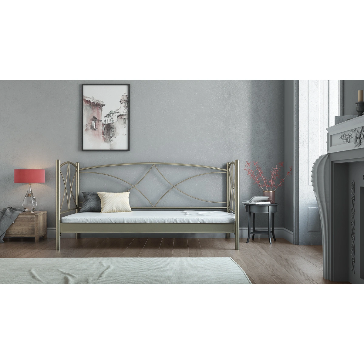 Μεταλλικός Καναπές - Κρεβάτι Tinos Τριθέσιος Για στρώμα 90x190 - Chic Strom - Ελληνικής Κατασκευής