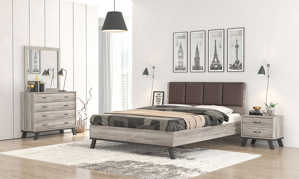 Κρεβάτι Υπέρδιπλο για στρώμα 160x200 N69 Καφέ Τεχνόδερμα Σταχτί