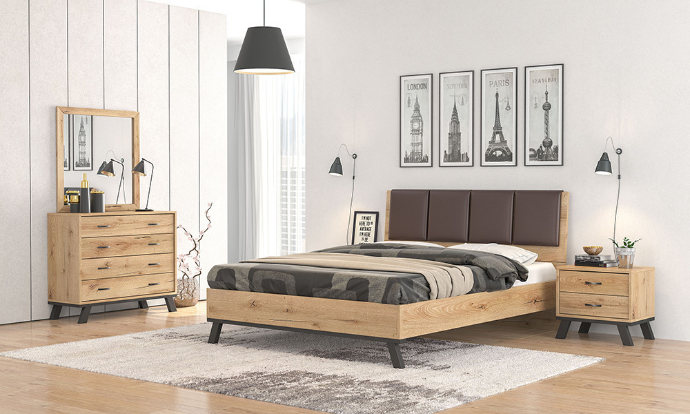 Κρεβάτι Υπέρδιπλο για στρώμα 160x200 N69 Καφέ Τεχνόδερμα Μελί