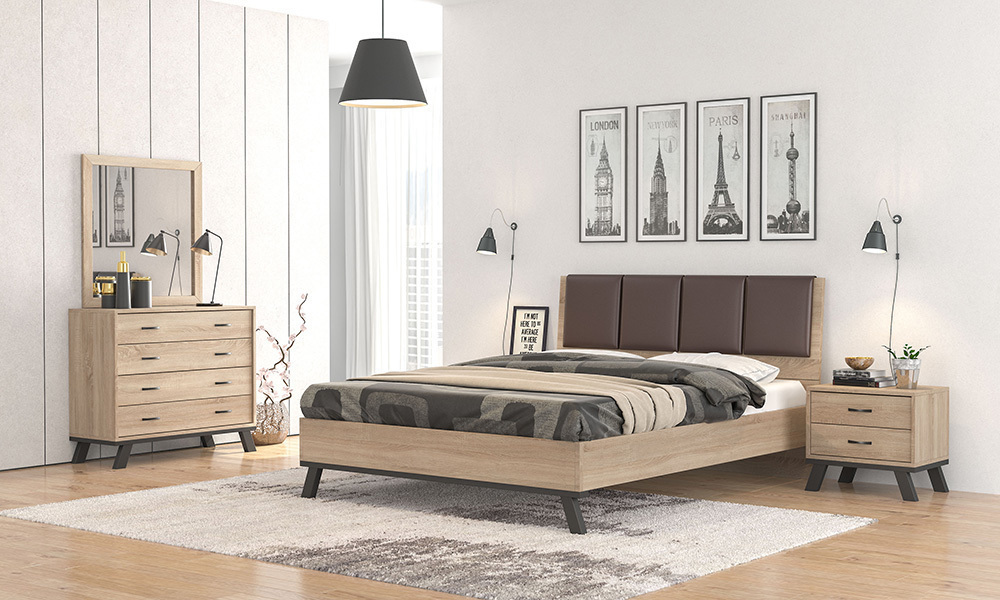 Κρεβάτι Υπέρδιπλο για στρώμα 160x200 N69 Καφέ Τεχνόδερμα Λάττε /Με Επιλογή Χρώματος