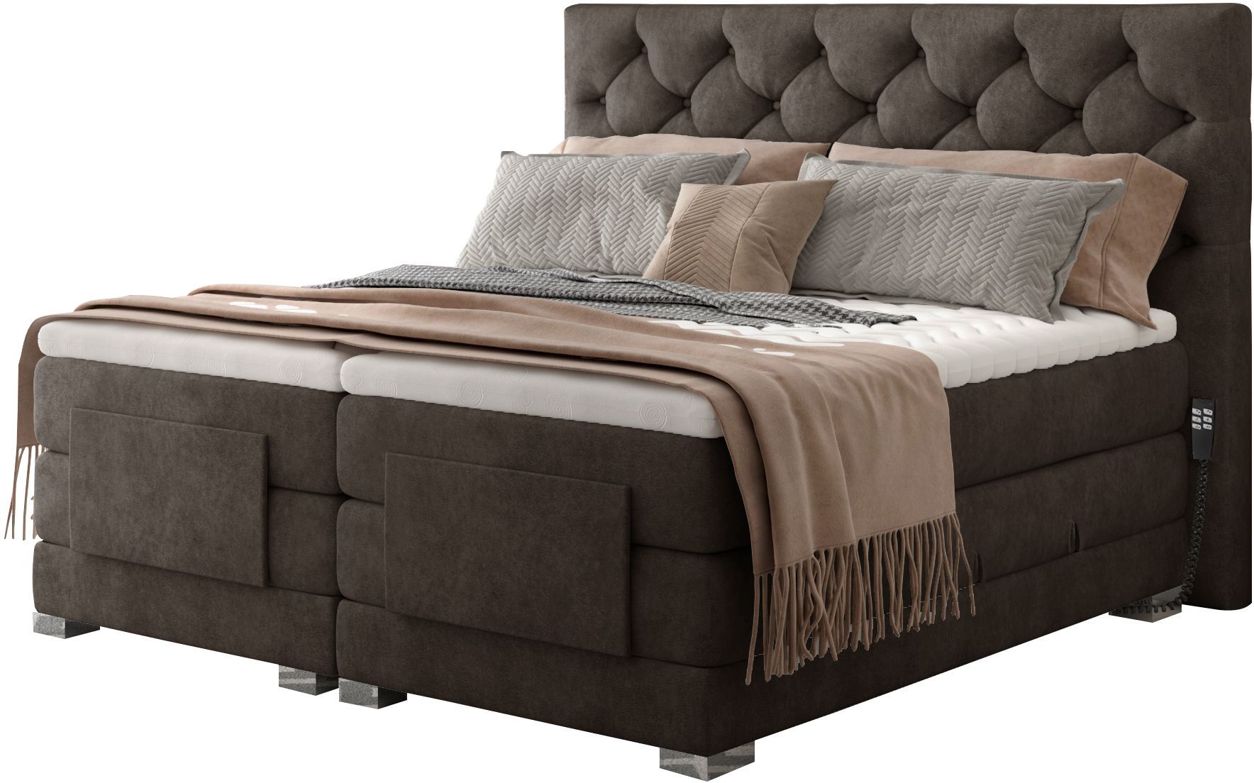 Επενδυμένο κρεβάτι Clover με στρώμα και ανώστρωμα-Kafe-160 x 200