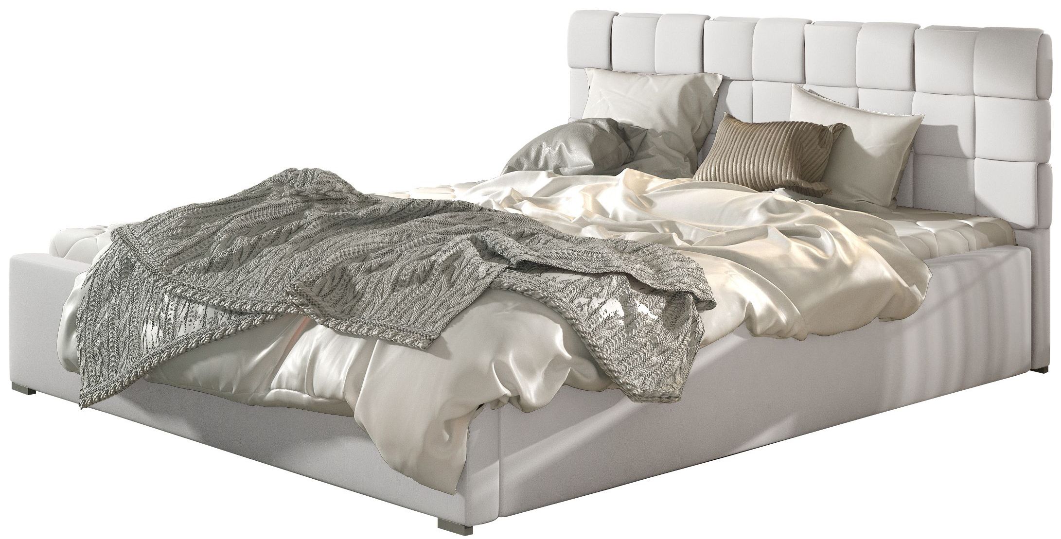 Επενδυμένο κρεβάτι Grady-140 x 200-Χωρίς μηχανισμό ανύψωσης-Leuko