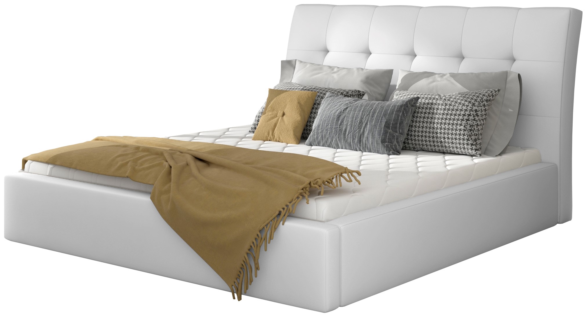 Επενδυμένο κρεβάτι Vibrani-140 x 200-Λευκό-Χωρίς μηχανισμό ανύψωσης