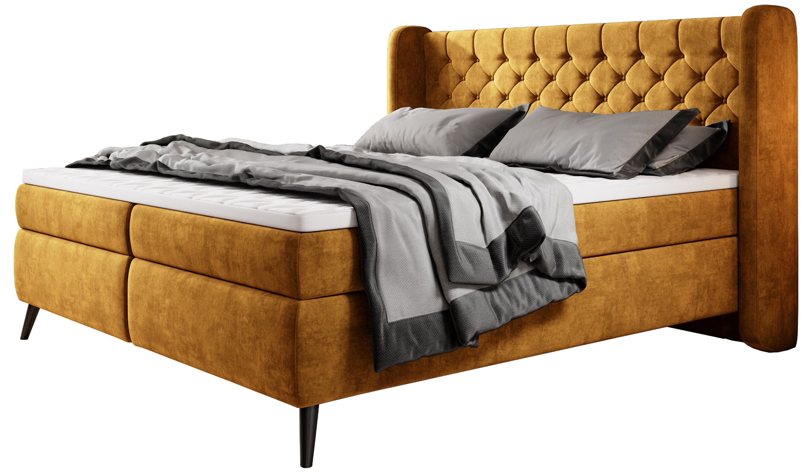 Επενδυμένο κρεβάτι Square με στρώμα και ανώστρωμα-Moustardi-180 x 200