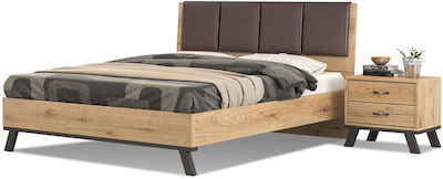 Κρεβάτι Υπέρδιπλο για στρώμα 150x200 N69 Καφέ Τεχνόδερμα Μελί