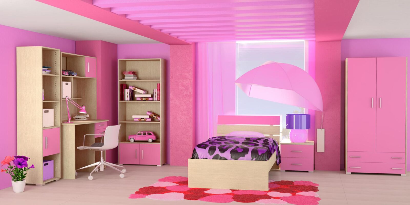 Σετ παιδικό δωμάτιο "Νότα" δρυς-ροζ