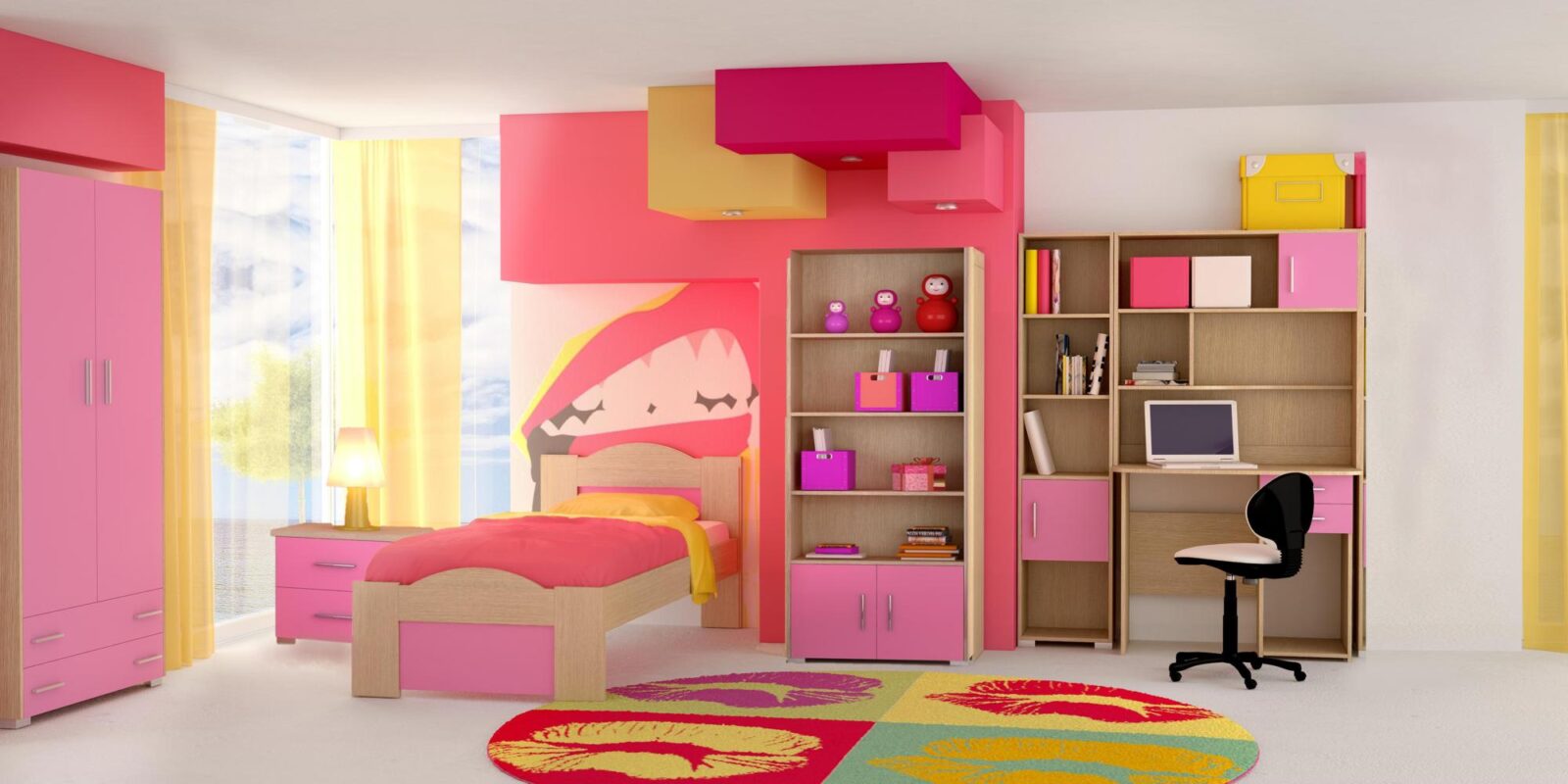 Σετ παιδικό δωμάτιο "Κύμα" δρυς-ροζ