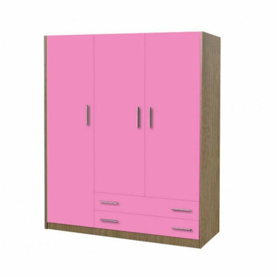 Παιδική ντουλάπα τρίφυλλη 110cm δρυς- ροζ