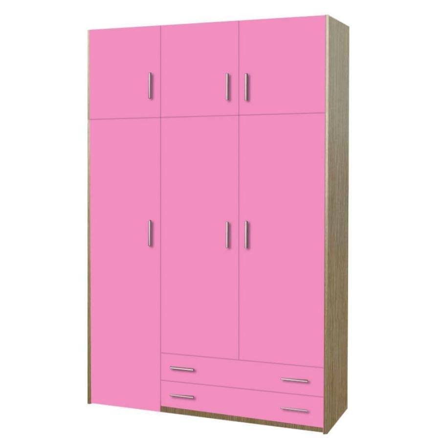 Παιδική ντουλάπα τρίφυλλη με πατάρι 110cm δρυς-ροζ