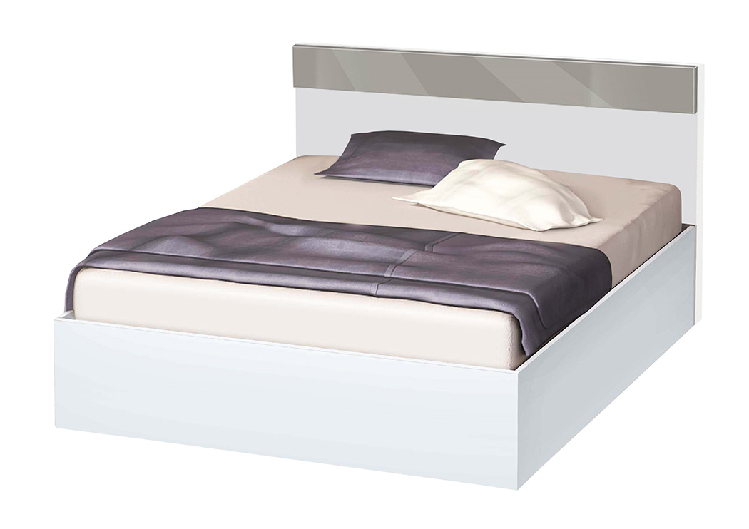 Κρεβάτι ξύλινο υπέρδιπλο High Λευκό/Γκρι γυαλιστερό