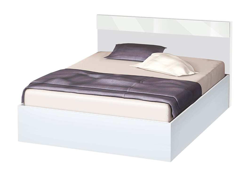 Κρεβάτι ξύλινο υπέρδιπλο High Λευκό/Λευκό γυαλιστερό