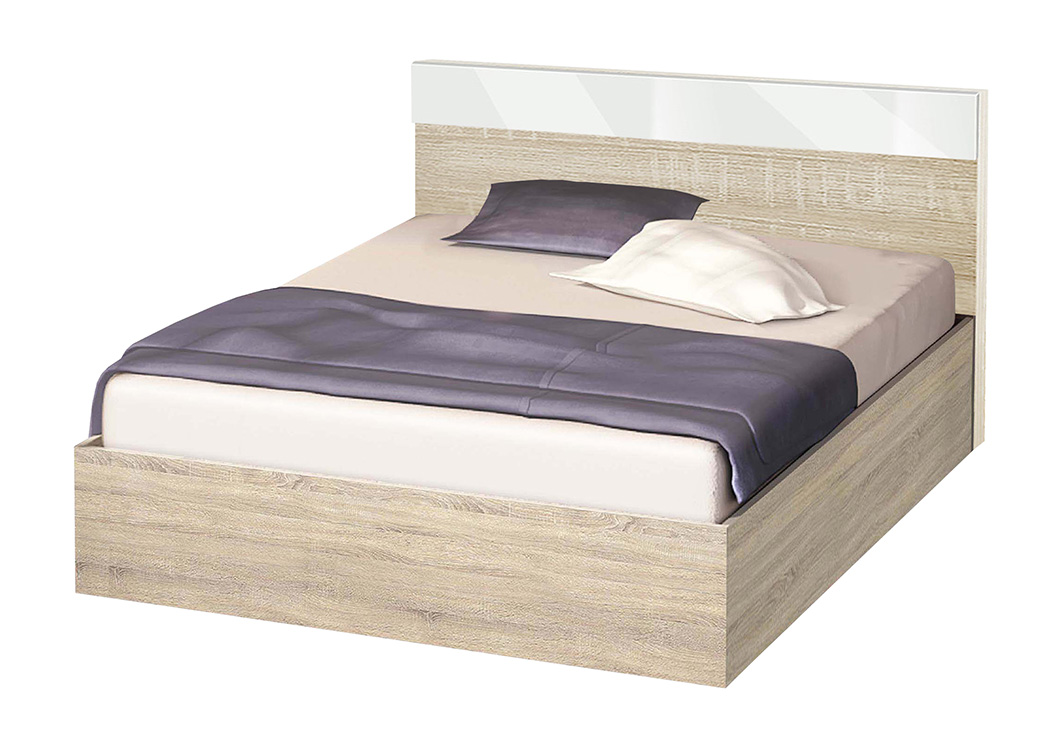 Κρεβάτι ξύλινο υπέρδιπλο Ninet High Σόνομα/Λευκό γυαλιστερό με ΔΩΡΟ ορθοπεδικό στρώμα